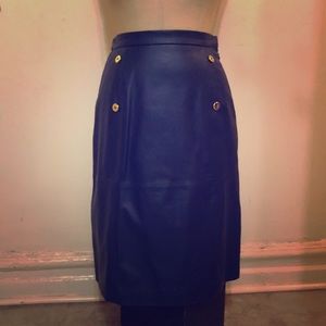Navy leather pencil skirt